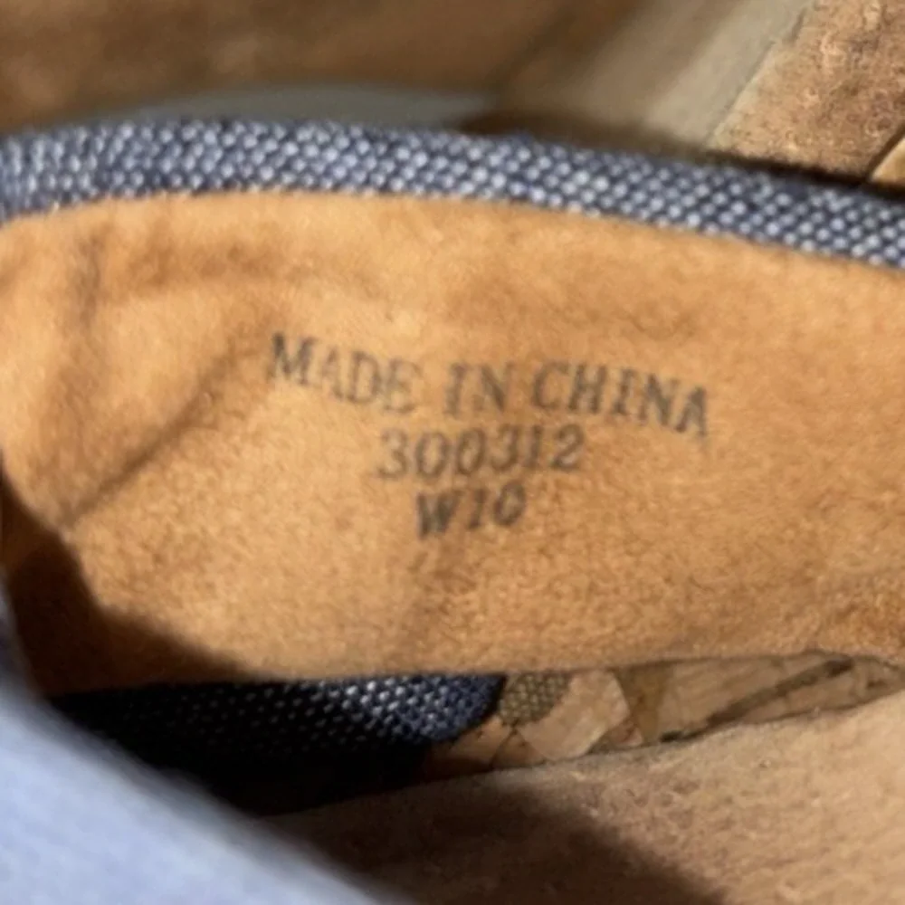 TOMS Sienna Cork Wedge Sandal Women Size 10 Blue Denim Strappy Open Toe Buckle